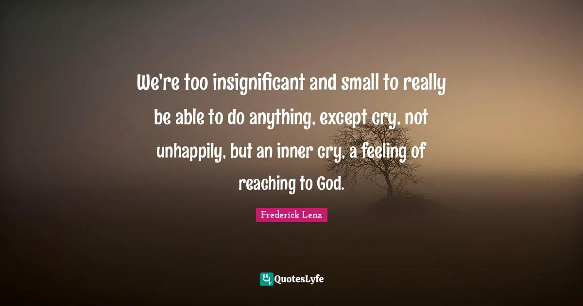 We're too insignificant and small to really be able to do anything, except cry, not unhappily, but an inner cry, a feeling of reaching to God.