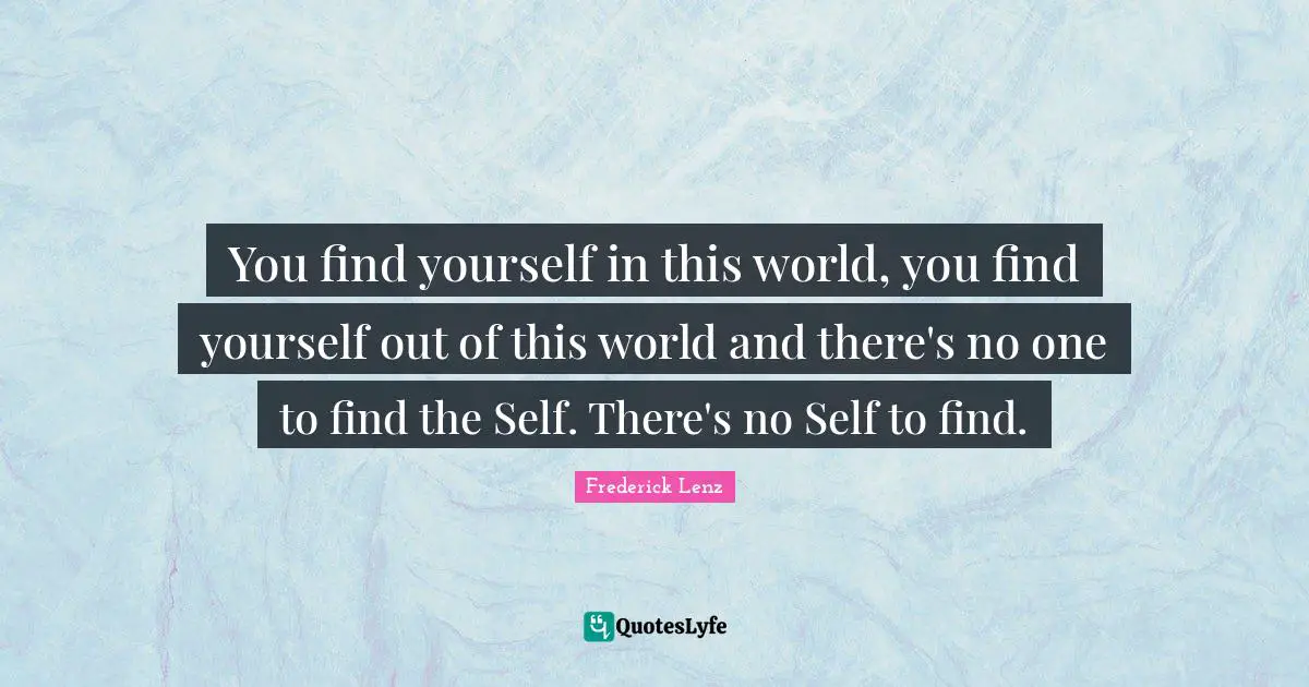 You find yourself in this world, you find yourself out of this world and there's no one to find the Self. There's no Self to find.