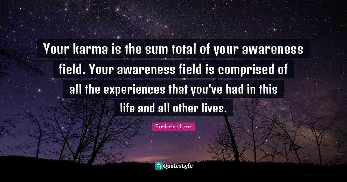 Your karma is the sum total of your awareness field. Your awareness field is comprised of all the experiences that you've had in this life and all other lives.