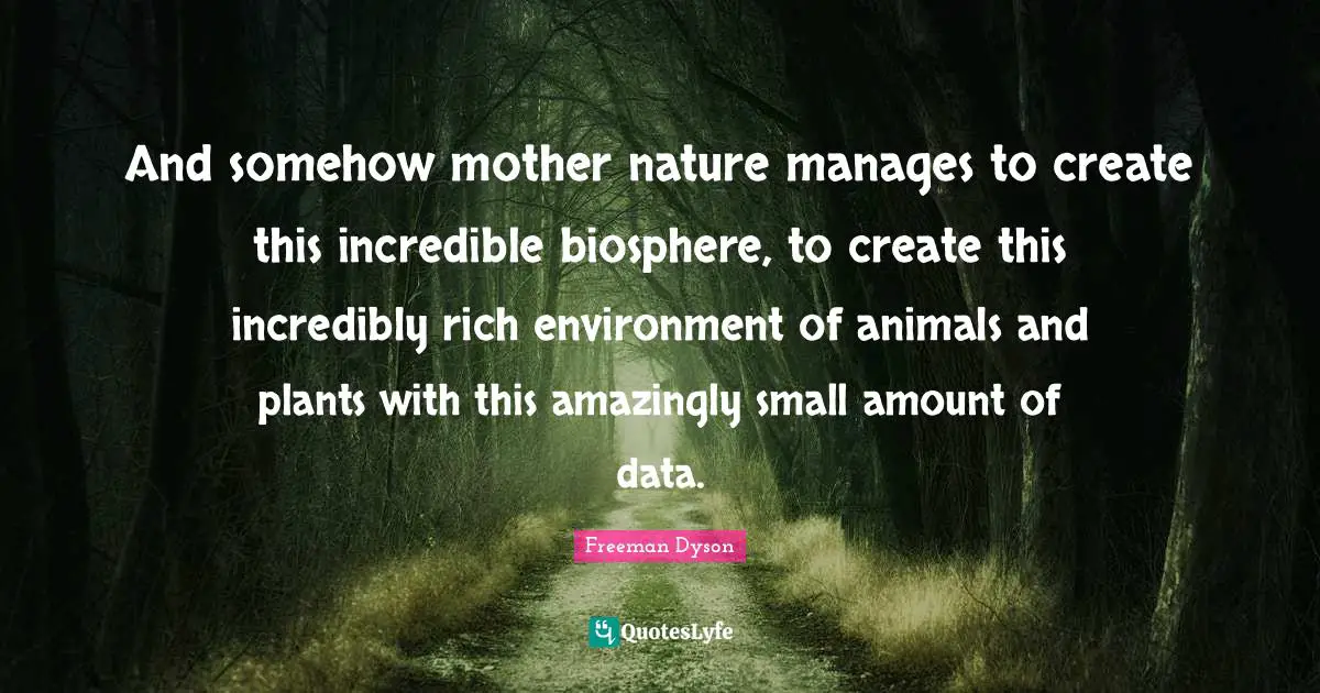And somehow mother nature manages to create this incredible biosphere, to create this incredibly rich environment of animals and plants with this amazingly small amount of data.