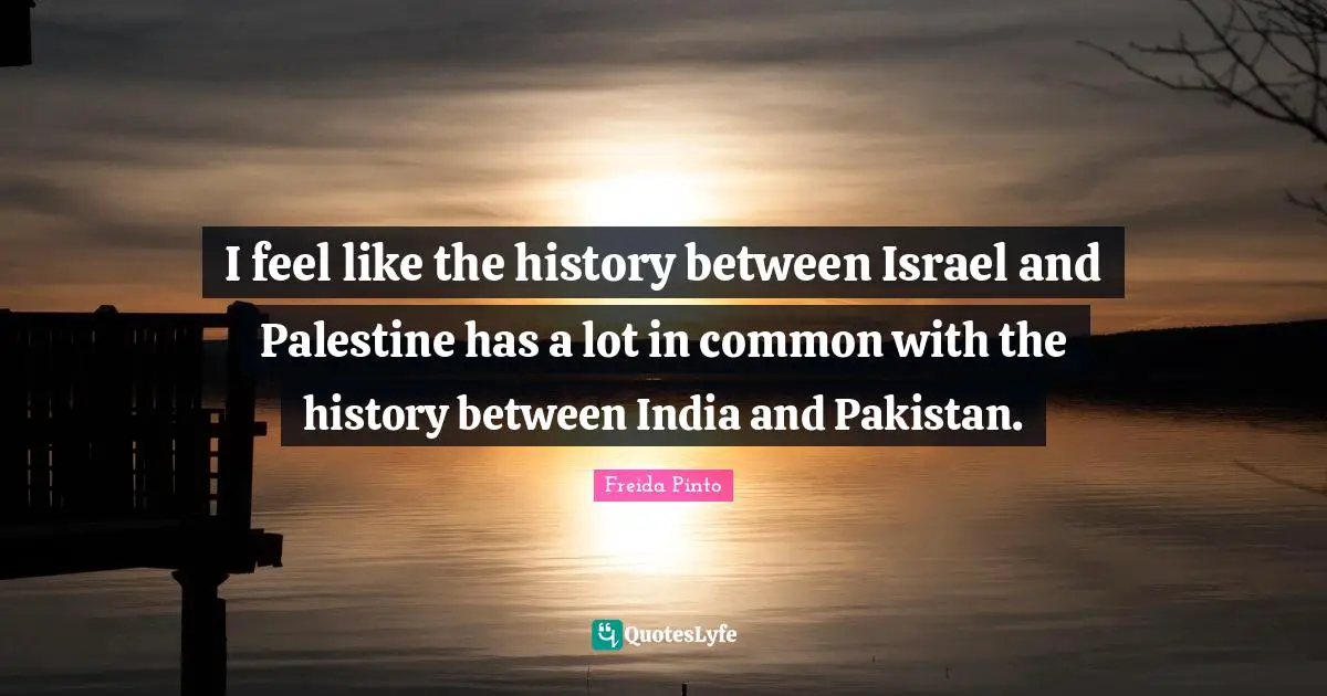I feel like the history between Israel and Palestine has a lot in common with the history between India and Pakistan.