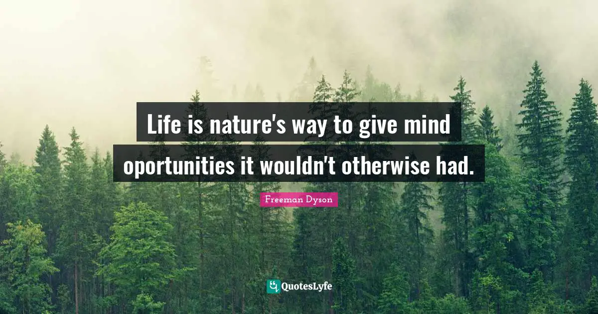 Life is nature's way to give mind oportunities it wouldn't otherwise had.