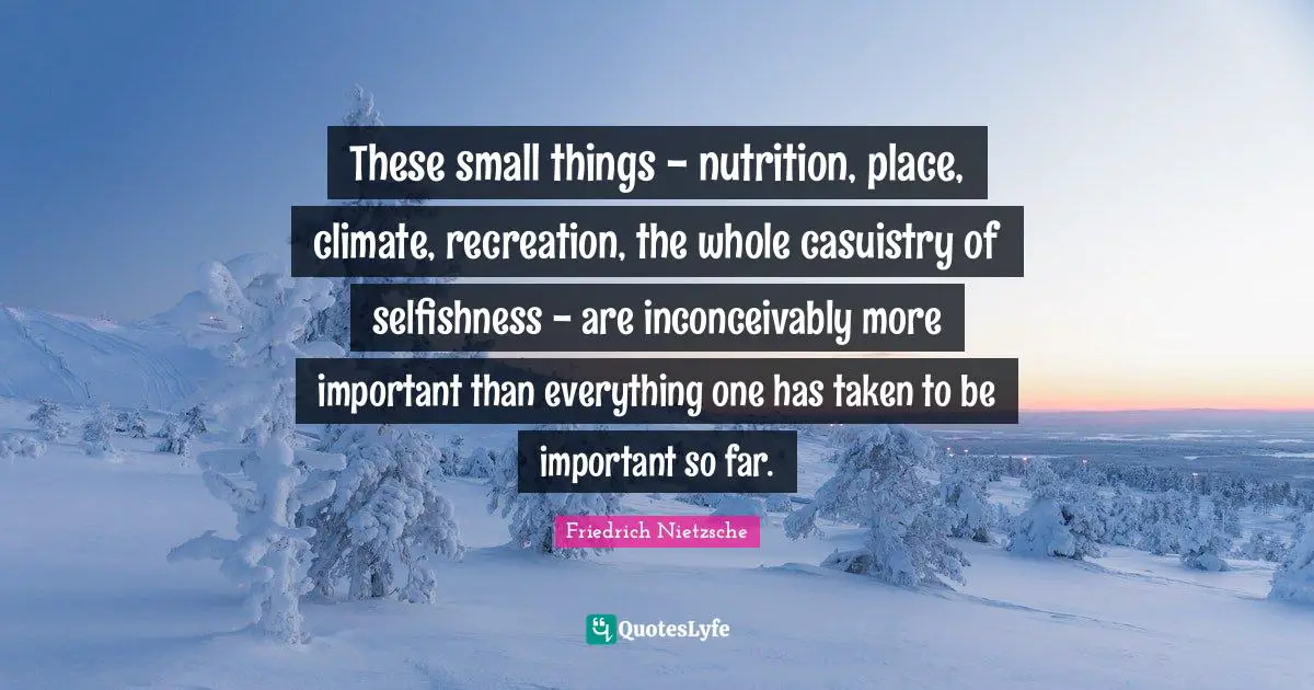 Small Things Quotes: "These small things - nutrition, place, climate, recreation, the whole casuistry of selfishness - are inconceivably more important than everything one has taken to be important so far."