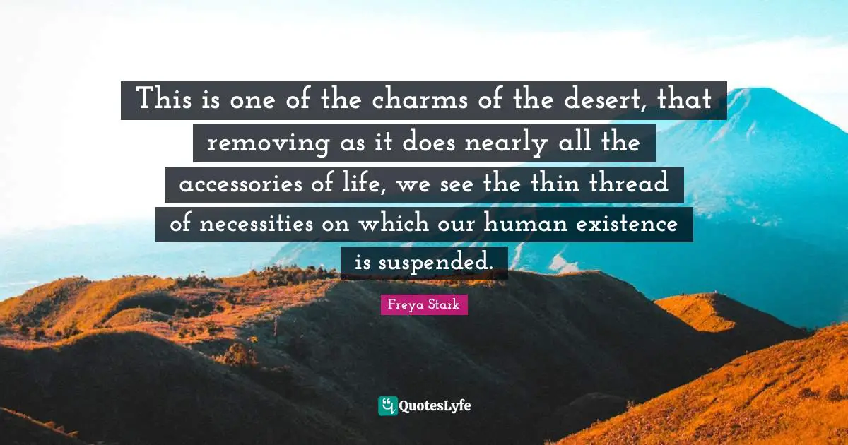This is one of the charms of the desert, that removing as it does nearly all the accessories of life, we see the thin thread of necessities on which our human existence is suspended.