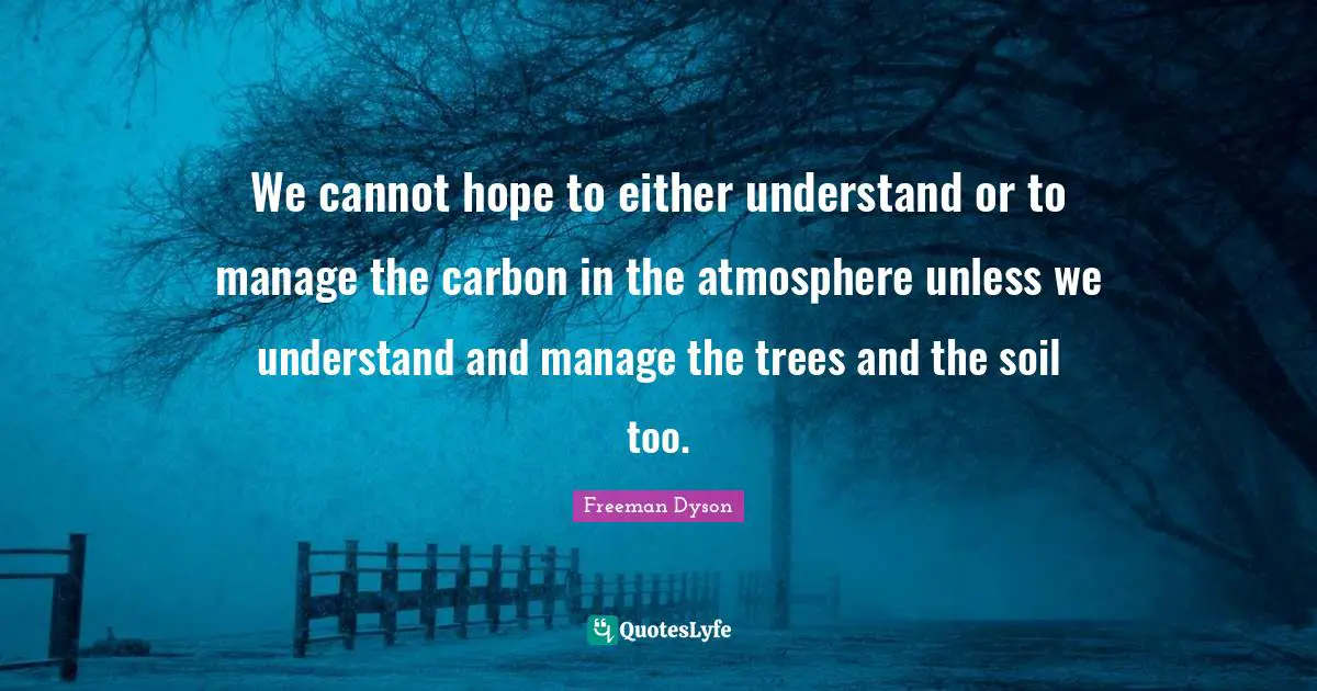 We cannot hope to either understand or to manage the carbon in the atmosphere unless we understand and manage the trees and the soil too.