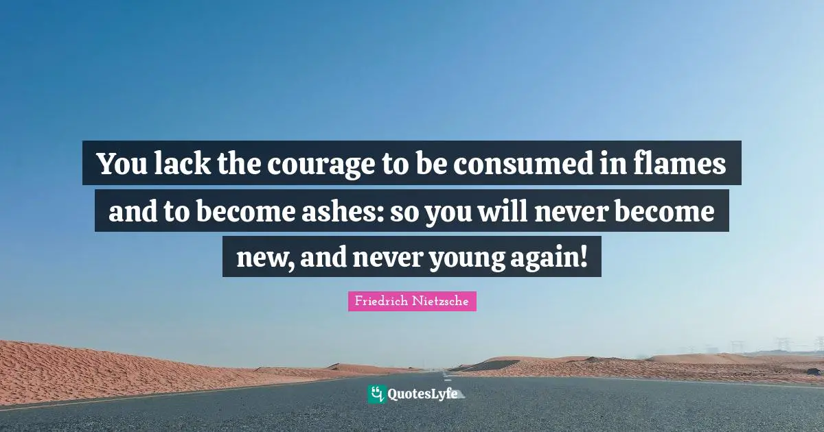 You lack the courage to be consumed in flames and to become ashes: so you will never become new, and never young again!