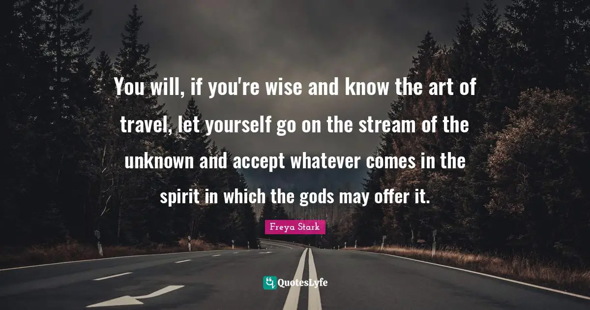 You will, if you're wise and know the art of travel, let yourself go on the stream of the unknown and accept whatever comes in the spirit in which the gods may offer it.