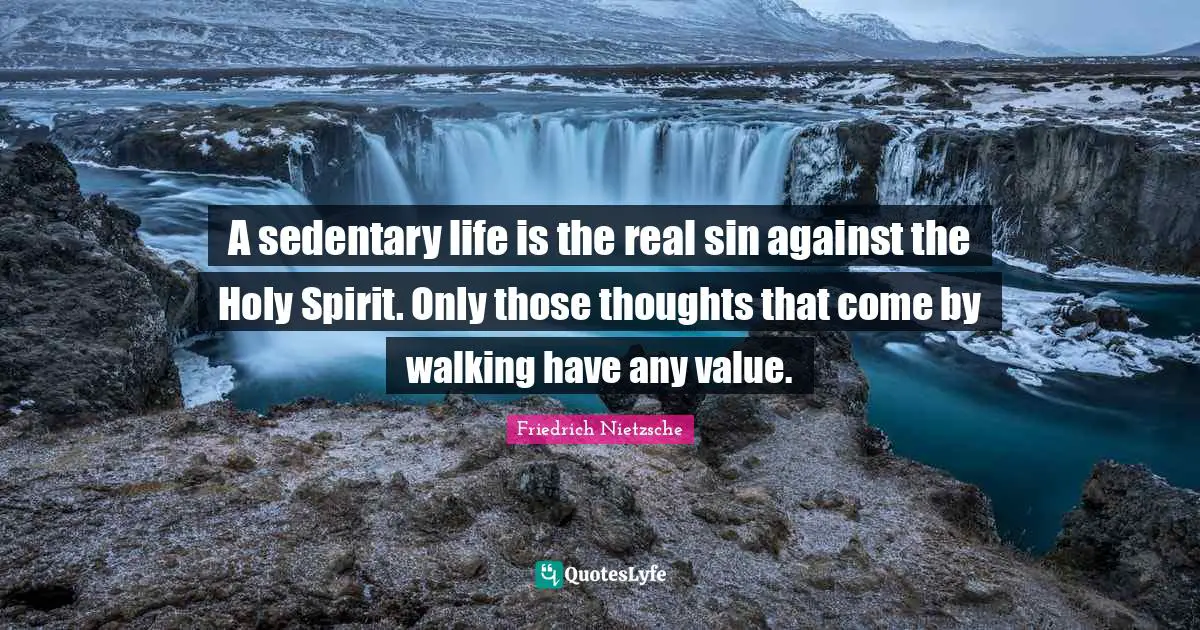 A sedentary life is the real sin against the Holy Spirit. Only those thoughts that come by walking have any value.