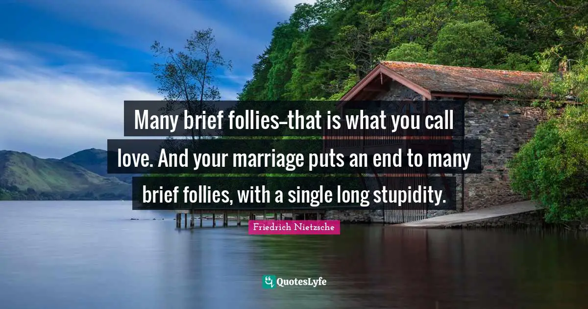 Many brief follies--that is what you call love. And your marriage puts an end to many brief follies, with a single long stupidity.