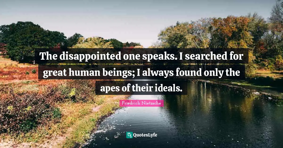 The disappointed one speaks. I searched for great human beings; I always found only the apes of their ideals.