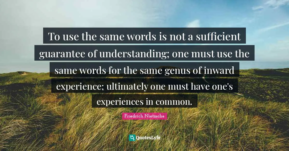 To use the same words is not a sufficient guarantee of understanding; one must use the same words for the same genus of inward experience; ultimately one must have one's experiences in common.
