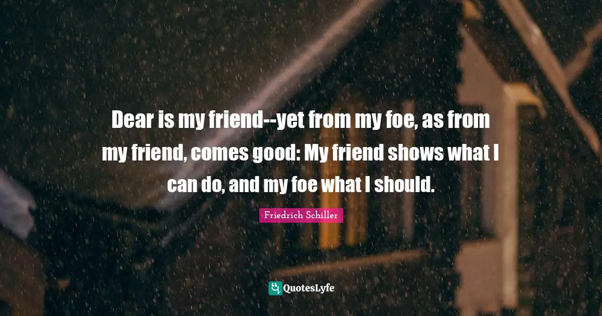 Dear is my friend--yet from my foe, as from my friend, comes good: My friend shows what I can do, and my foe what I should.