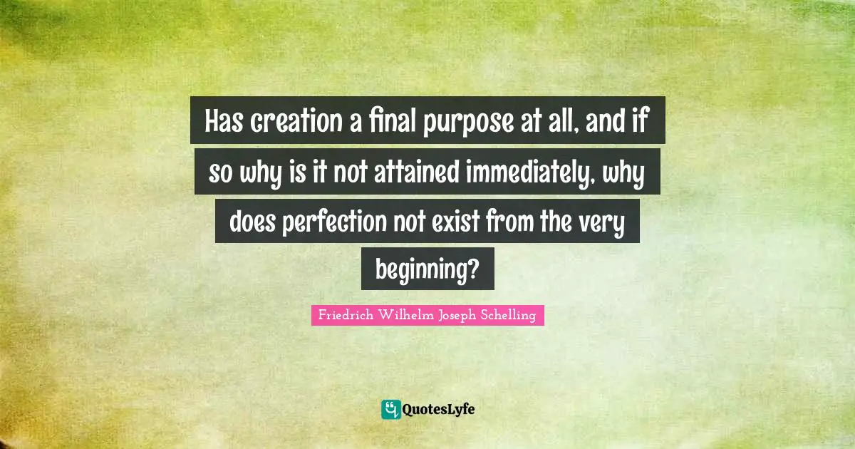 Has creation a final purpose at all, and if so why is it not attained immediately, why does perfection not exist from the very beginning?