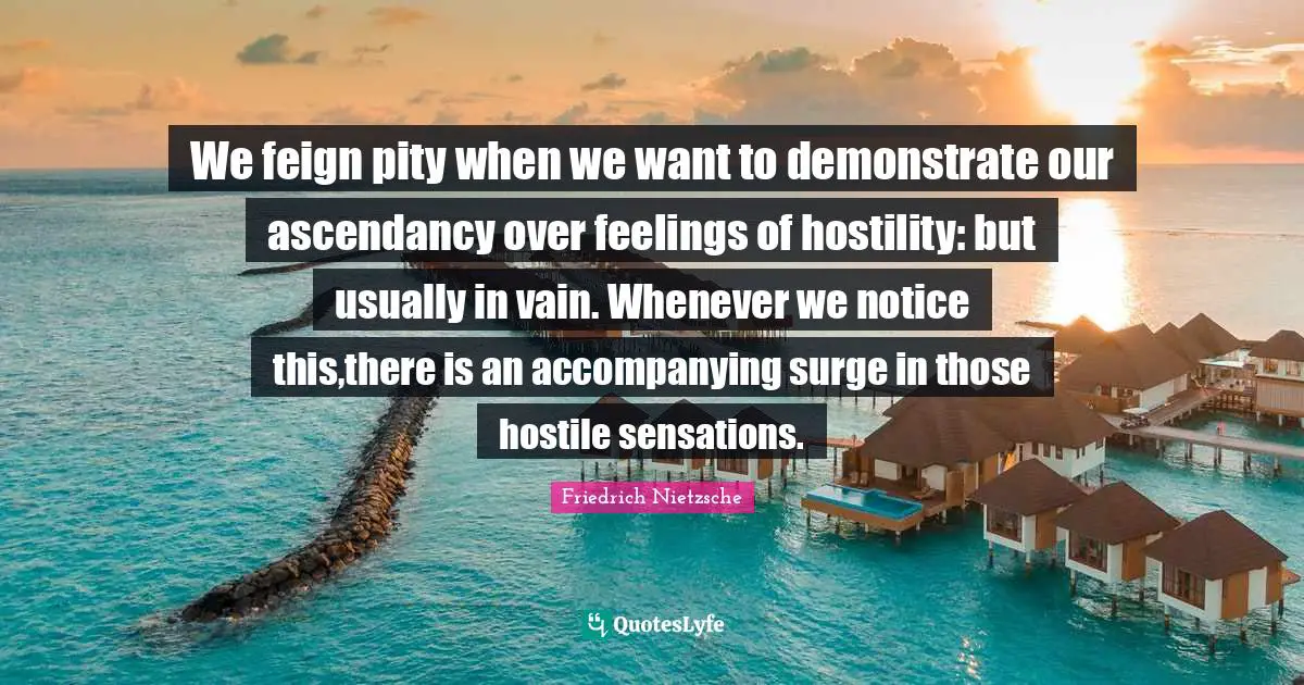 We feign pity when we want to demonstrate our ascendancy over feelings of hostility: but usually in vain. Whenever we notice this,there is an accompanying surge in those hostile sensations.