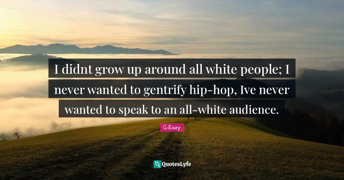 I didnt grow up around all white people; I never wanted to gentrify hip-hop, Ive never wanted to speak to an all-white audience.