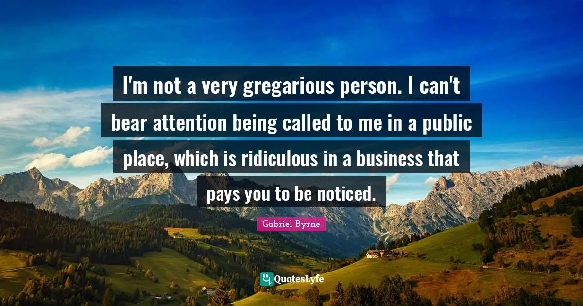 I'm not a very gregarious person. I can't bear attention being called to me in a public place, which is ridiculous in a business that pays you to be noticed.