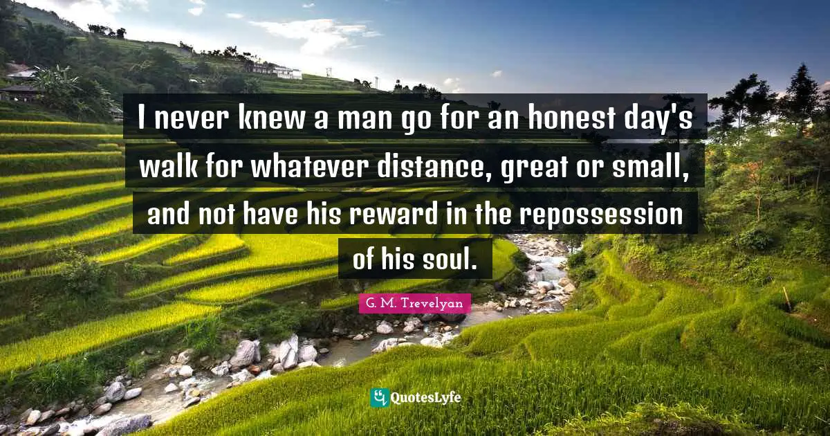 I never knew a man go for an honest day's walk for whatever distance, great or small, and not have his reward in the repossession of his soul.