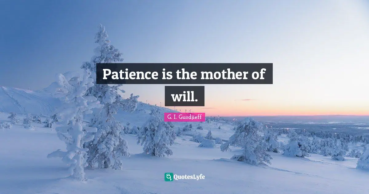 Patience is the mother of will.