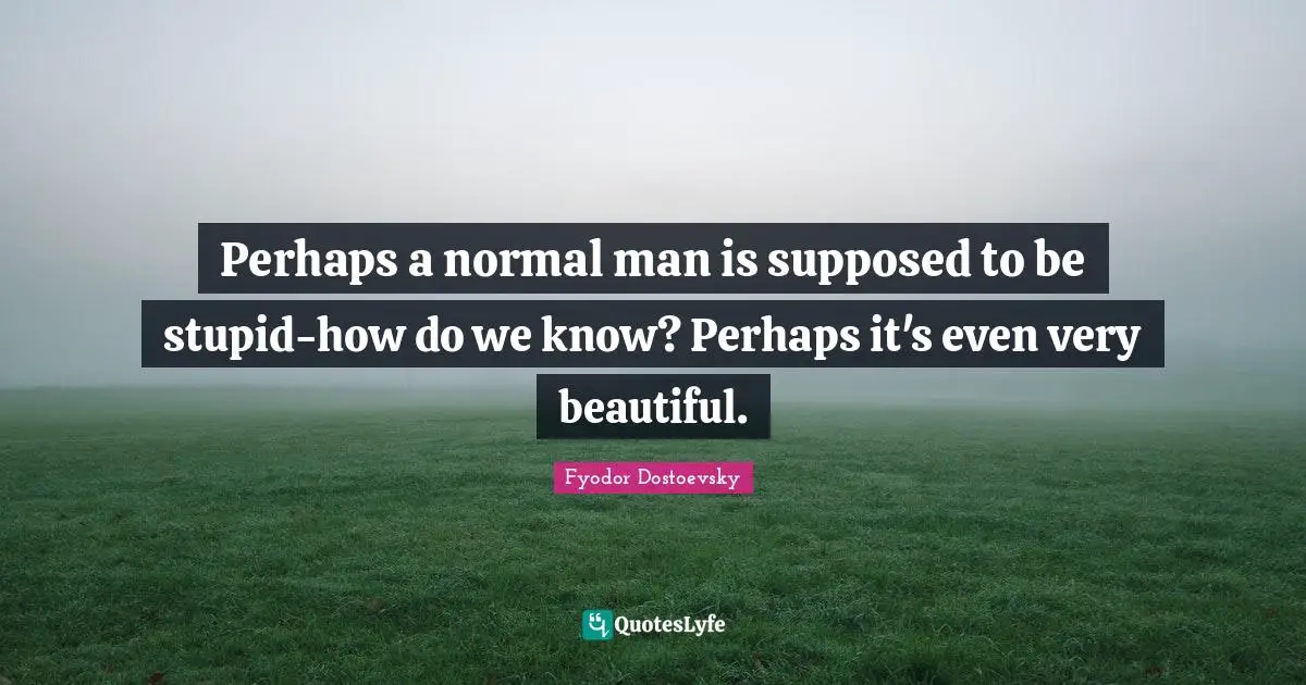 Perhaps a normal man is supposed to be stupid-how do we know? Perhaps it's even very beautiful.