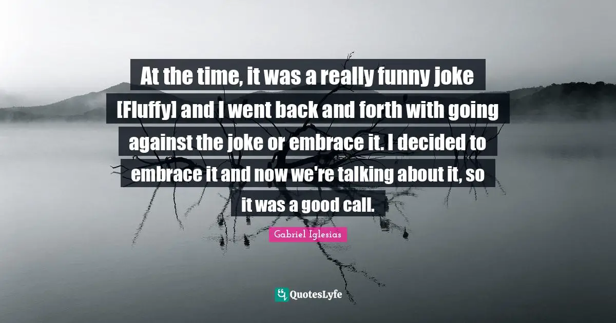 Back And Forth Quotes: "At the time, it was a really funny joke [Fluffy] and I went back and forth with going against the joke or embrace it. I decided to embrace it and now we're talking about it, so it was a good call."