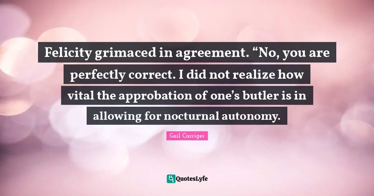 Felicity grimaced in agreement. “No, you are perfectly correct. I did not realize how vital the approbation of one’s butler is in allowing for nocturnal autonomy.