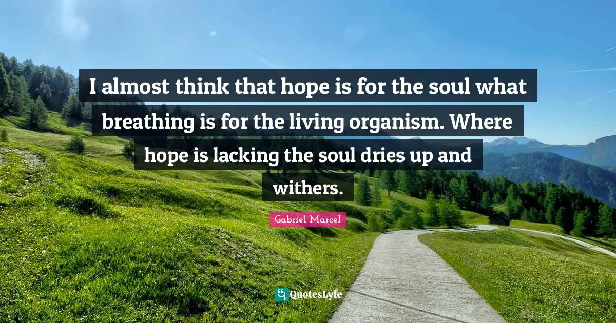 I almost think that hope is for the soul what breathing is for the living organism. Where hope is lacking the soul dries up and withers.