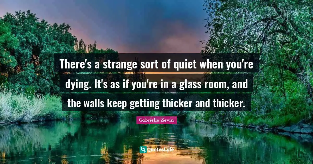 There's a strange sort of quiet when you're dying. It's as if you're in a glass room, and the walls keep getting thicker and thicker.
