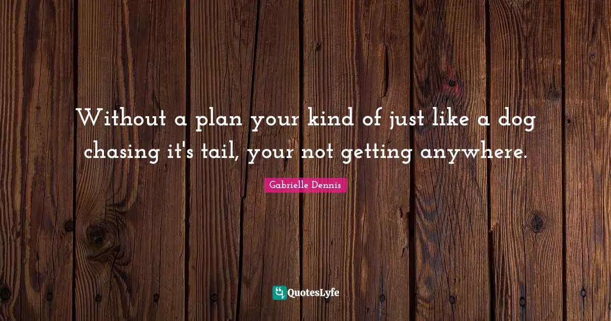 Without a plan your kind of just like a dog chasing it's tail, your not getting anywhere.