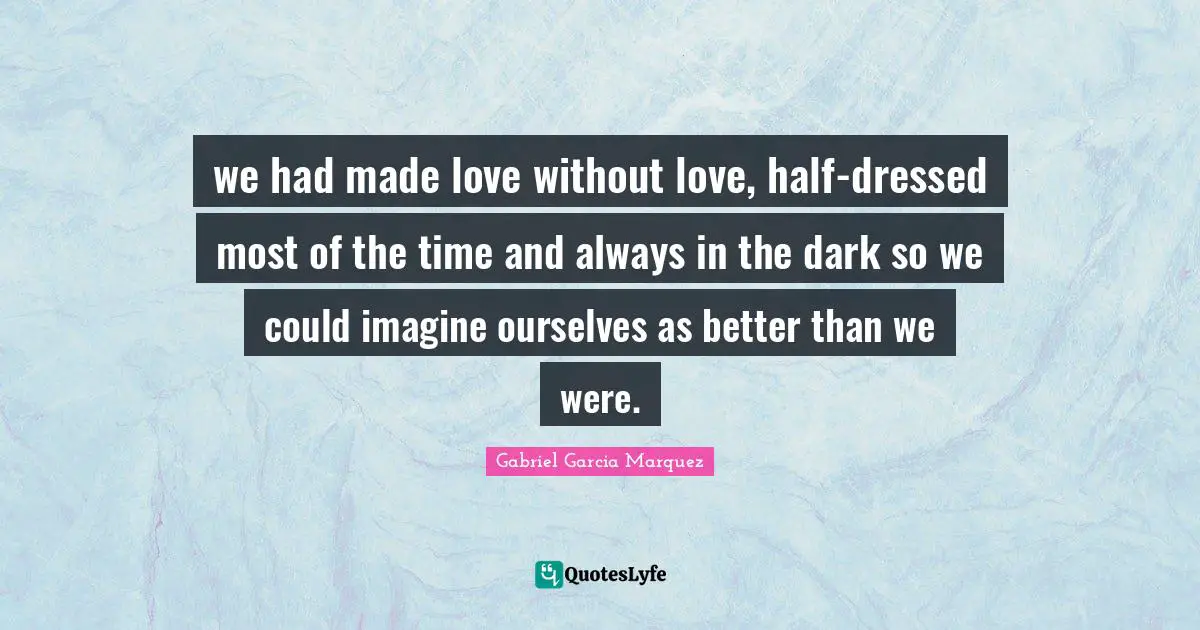 we had made love without love, half-dressed most of the time and always in the dark so we could imagine ourselves as better than we were.