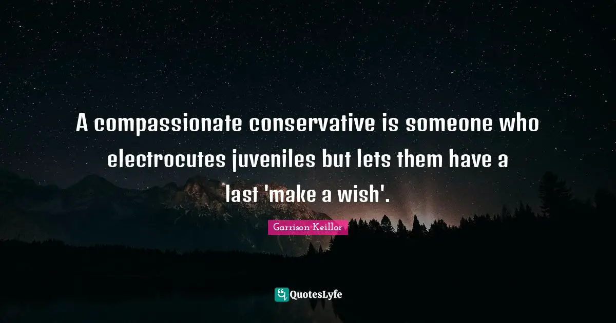 A compassionate conservative is someone who electrocutes juveniles but lets them have a last 'make a wish'.