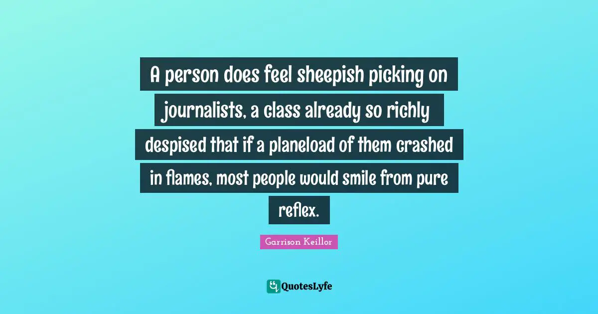 A person does feel sheepish picking on journalists, a class already so richly despised that if a planeload of them crashed in flames, most people would smile from pure reflex.