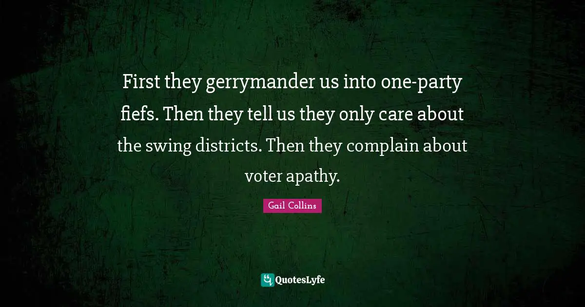 First they gerrymander us into one-party fiefs. Then they tell us they only care about the swing districts. Then they complain about voter apathy.