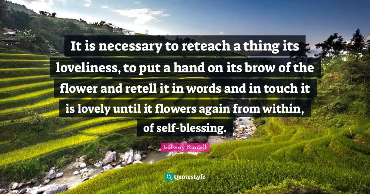 Blessing Quotes: "It is necessary to reteach a thing its loveliness, to put a hand on its brow of the flower and retell it in words and in touch it is lovely until it flowers again from within, of self-blessing."