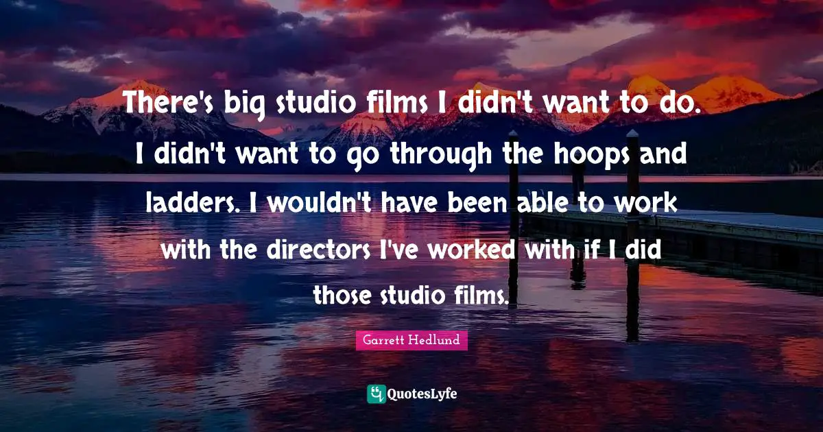 There's big studio films I didn't want to do. I didn't want to go through the hoops and ladders. I wouldn't have been able to work with the directors I've worked with if I did those studio films.