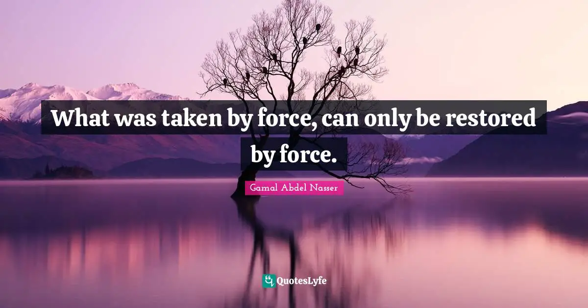 Gamal Abdel Nasser Quotes: "What was taken by force, can only be restored by force."