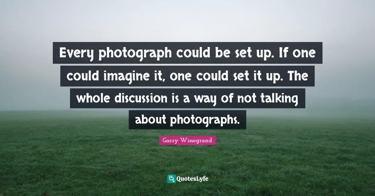 Every photograph could be set up. If one could imagine it, one could set it up. The whole discussion is a way of not talking about photographs.