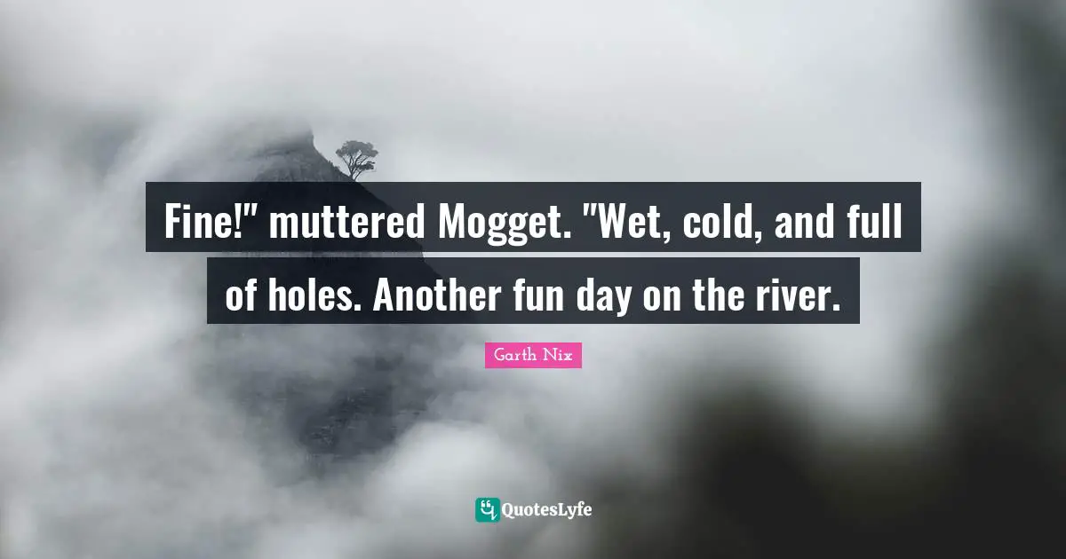 Fine!" muttered Mogget. "Wet, cold, and full of holes. Another fun day on the river.