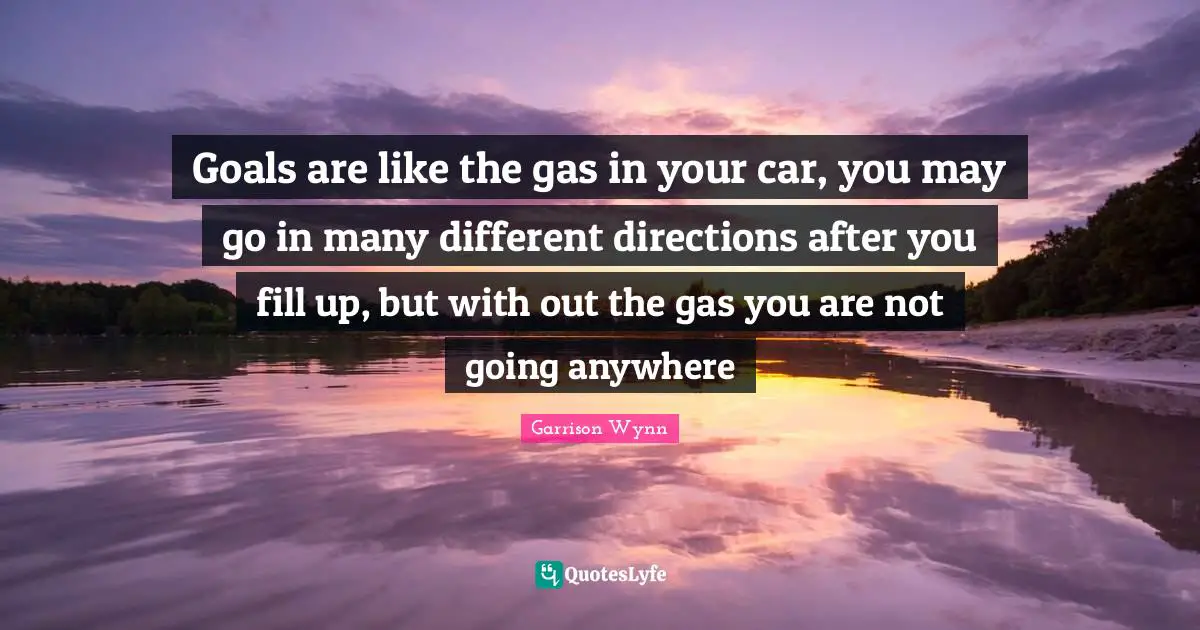 Goals are like the gas in your car, you may go in many different directions after you fill up, but with out the gas you are not going anywhere