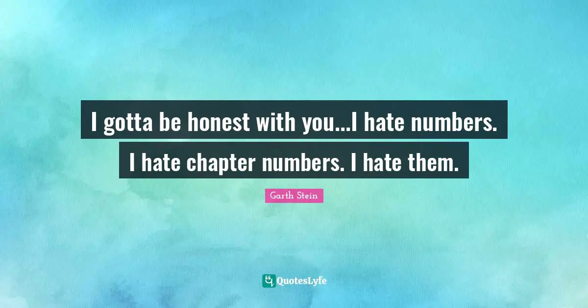 I gotta be honest with you...I hate numbers. I hate chapter numbers. I hate them.