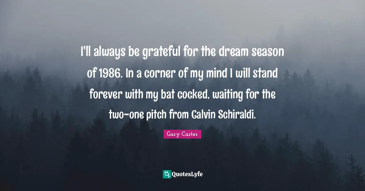 I'll always be grateful for the dream season of 1986. In a corner of my mind I will stand forever with my bat cocked, waiting for the two-one pitch from Calvin Schiraldi.