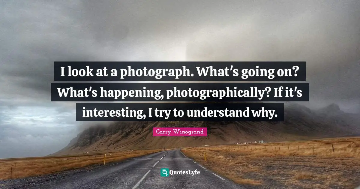 I look at a photograph. What's going on? What's happening, photographically? If it's interesting, I try to understand why.