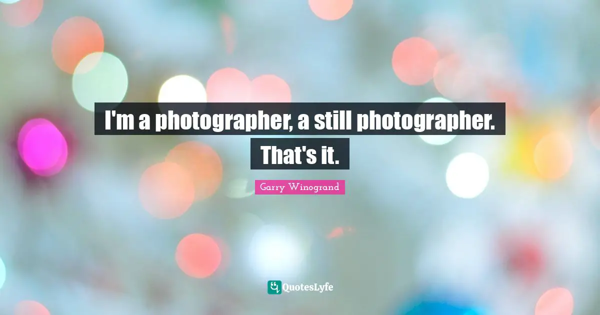 I'm a photographer, a still photographer. That's it.