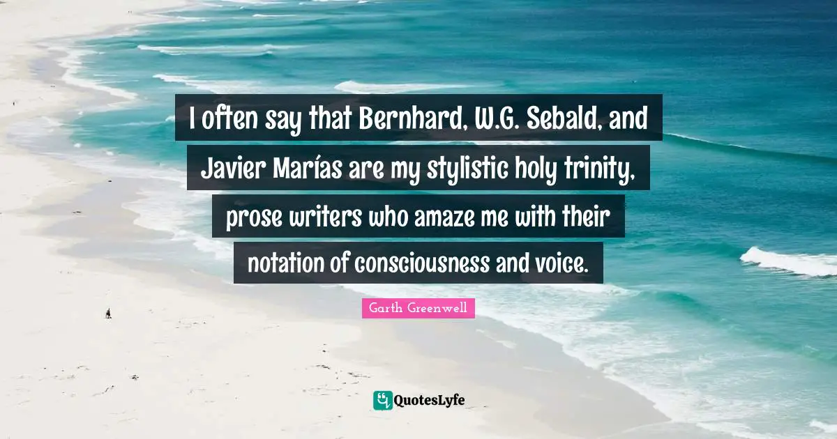 I often say that Bernhard, W.G. Sebald, and Javier Marías are my stylistic holy trinity, prose writers who amaze me with their notation of consciousness and voice.