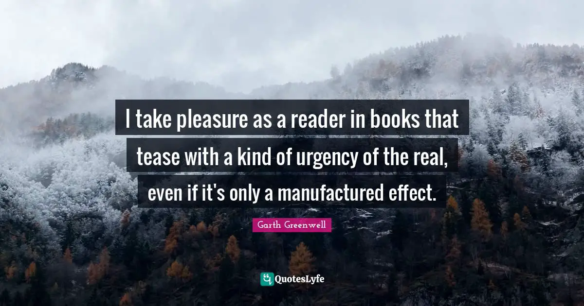 I take pleasure as a reader in books that tease with a kind of urgency of the real, even if it's only a manufactured effect.