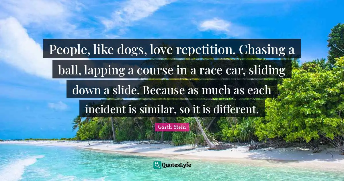 People, like dogs, love repetition. Chasing a ball, lapping a course in a race car, sliding down a slide. Because as much as each incident is similar, so it is different.