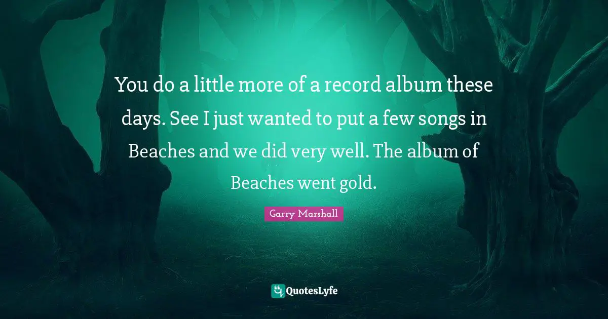 Garry Marshall Quotes: "You do a little more of a record album these days. See I just wanted to put a few songs in Beaches and we did very well. The album of Beaches went gold."
