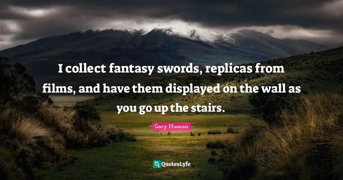I collect fantasy swords, replicas from films, and have them displayed on the wall as you go up the stairs.
