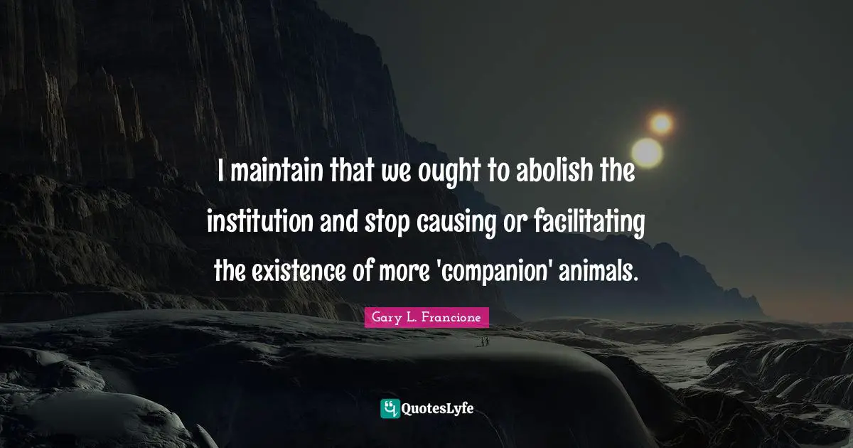 I maintain that we ought to abolish the institution and stop causing or facilitating the existence of more 'companion' animals.