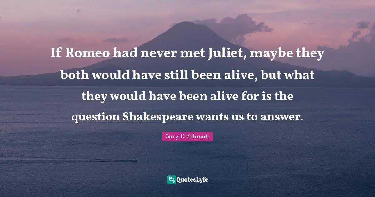 If Romeo had never met Juliet, maybe they both would have still been alive, but what they would have been alive for is the question Shakespeare wants us to answer.