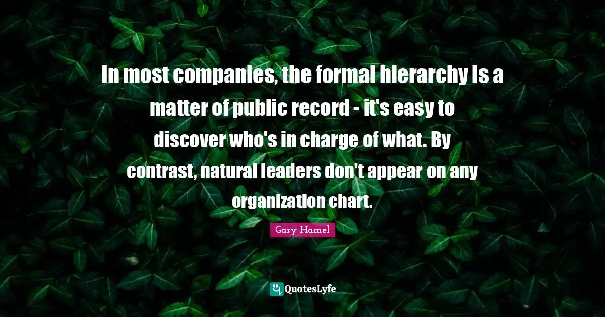 In most companies, the formal hierarchy is a matter of public record - it's easy to discover who's in charge of what. By contrast, natural leaders don't appear on any organization chart.